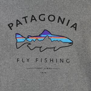 Patagonia Shirt Mens Medium Framed Fitz Roy Trout Responsibili-Tee Gray Fish